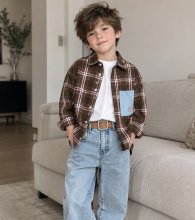 پیراهن چهارخونه قهوه ای